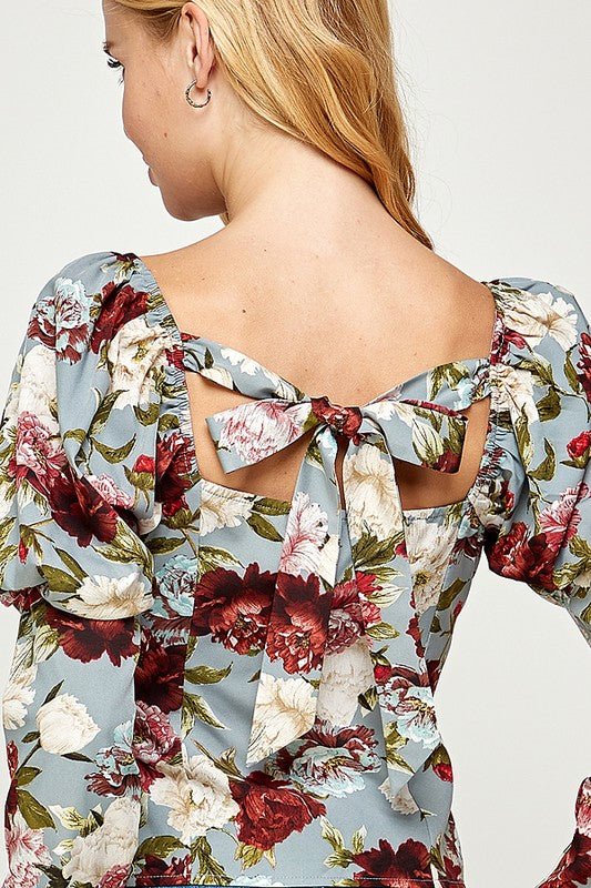 Printed Volume Sleeve Top- Black - TRESLUSH