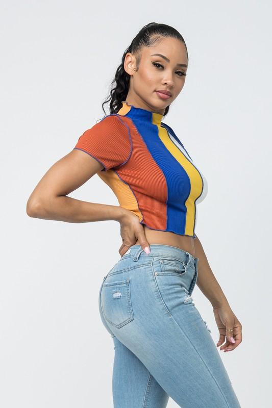Rib Color Block Crop Top - TRESLUSH