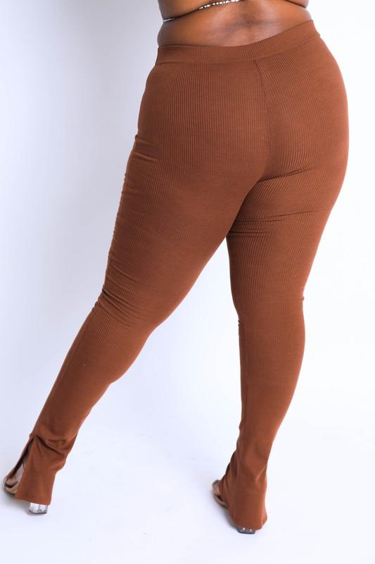 Ribbed Leggings - Brown - TRESLUSH