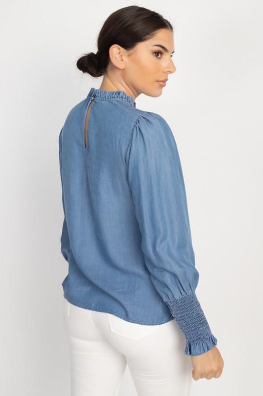 Ruffle Trim Denim Top - TRESLUSH