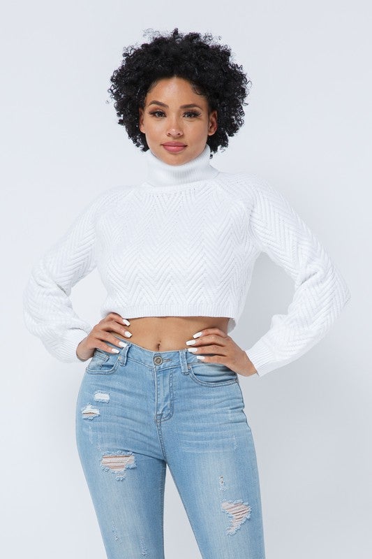 CHEVRON TURTLENECK SWEATER- CREAM - TRESLUSH