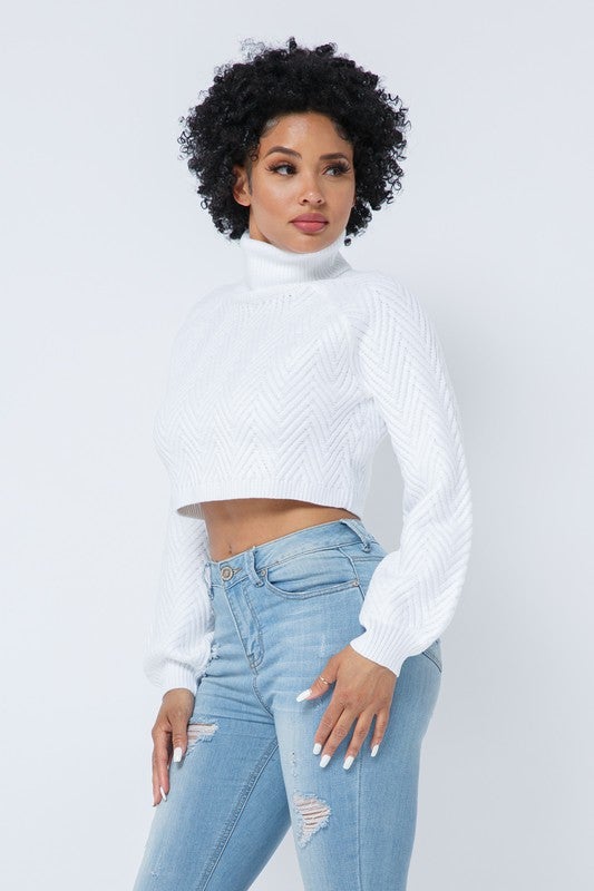 CHEVRON TURTLENECK SWEATER- CREAM - TRESLUSH