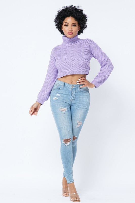 CHEVRON TURTLENECK SWEATER- LAVENDER - TRESLUSH