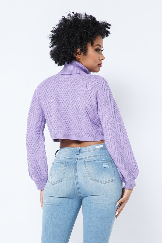 CHEVRON TURTLENECK SWEATER- LAVENDER - TRESLUSH