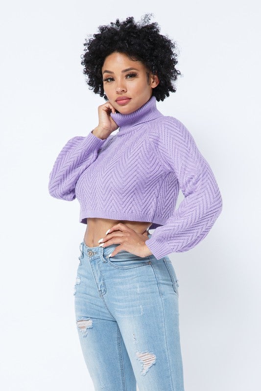 CHEVRON TURTLENECK SWEATER- LAVENDER - TRESLUSH