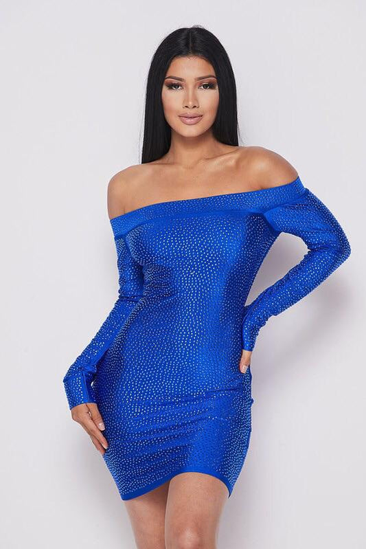 COLD SHOULDER DRESS - BLUE - TRESLUSH