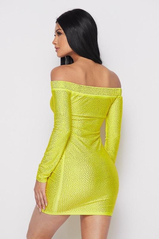 COLD SHOULDER DRESS - YELLOW - TRESLUSH