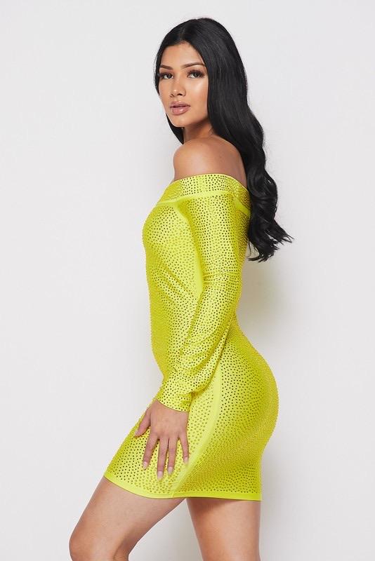 COLD SHOULDER DRESS - YELLOW - TRESLUSH