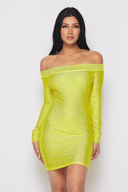 COLD SHOULDER DRESS - YELLOW - TRESLUSH