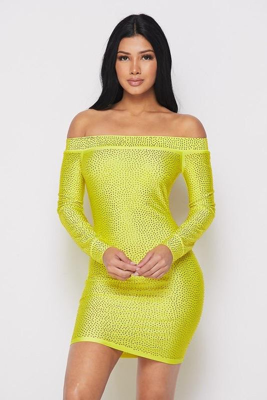 COLD SHOULDER DRESS - YELLOW - TRESLUSH