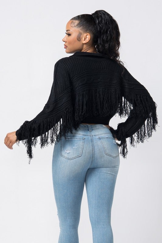 COLLAR SWEATER WITH FRINGE - TRESLUSH