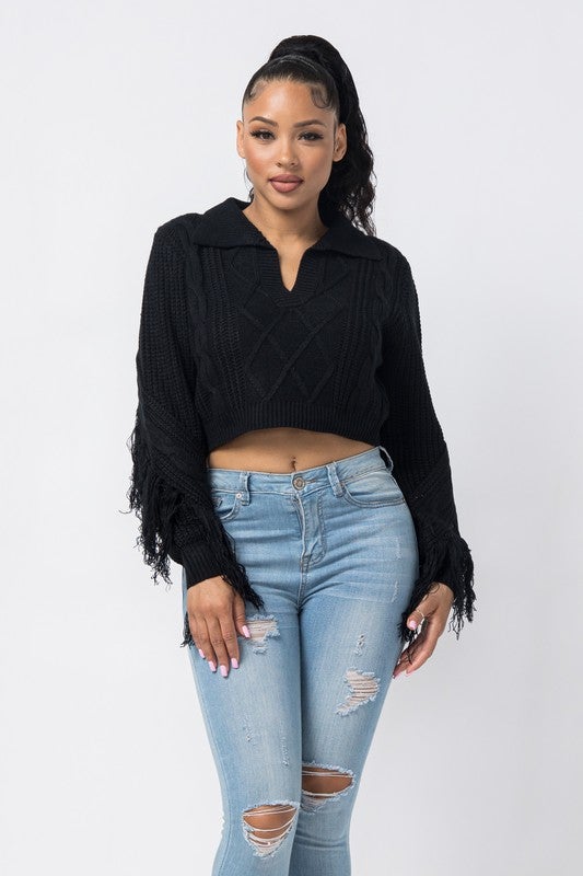 COLLAR SWEATER WITH FRINGE - TRESLUSH