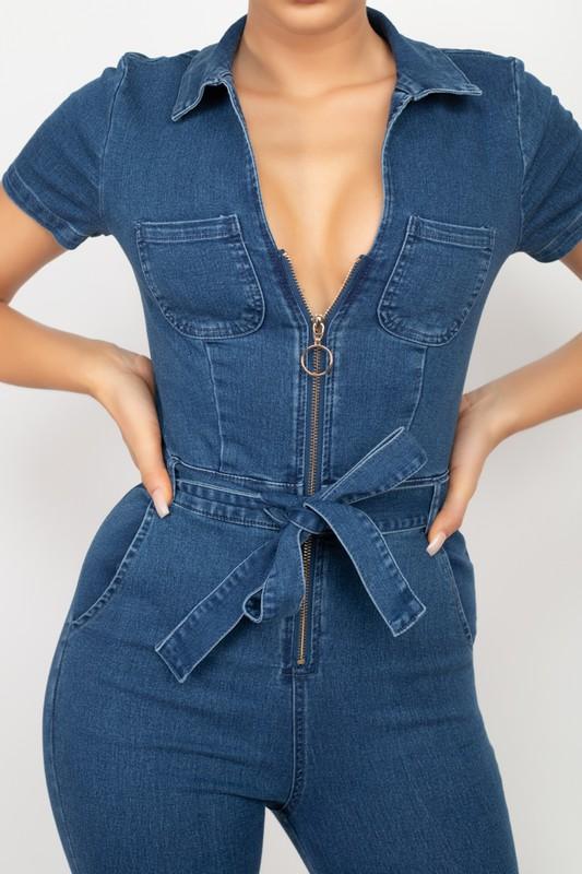 Denim Jumpsuit With Collar - TRESLUSH