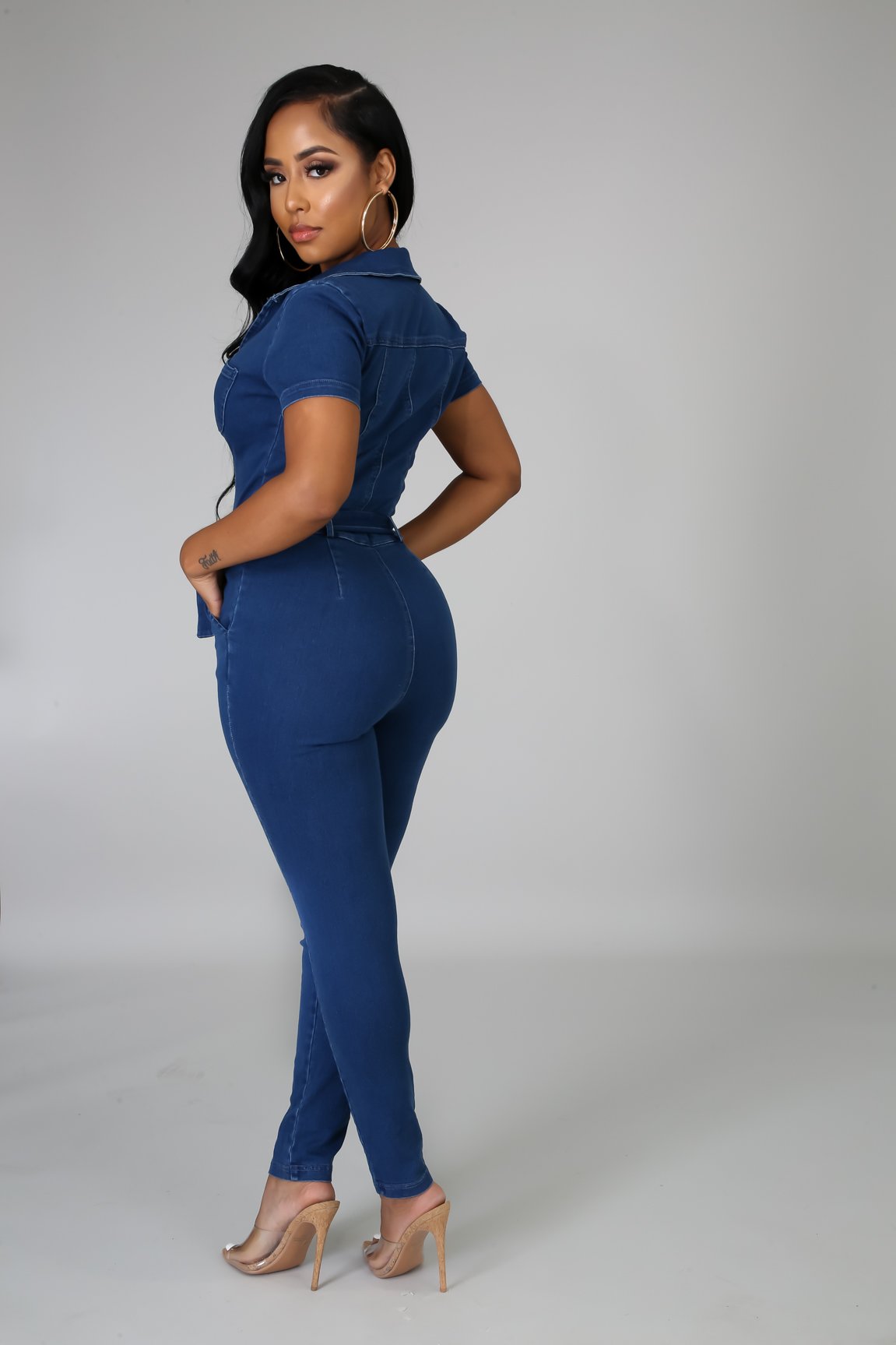 Denim Jumpsuit With Collar - TRESLUSH