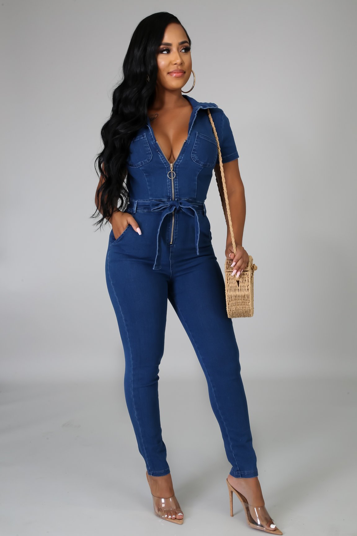 Denim Jumpsuit With Collar - TRESLUSH