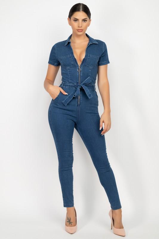 Denim Jumpsuit With Collar - TRESLUSH