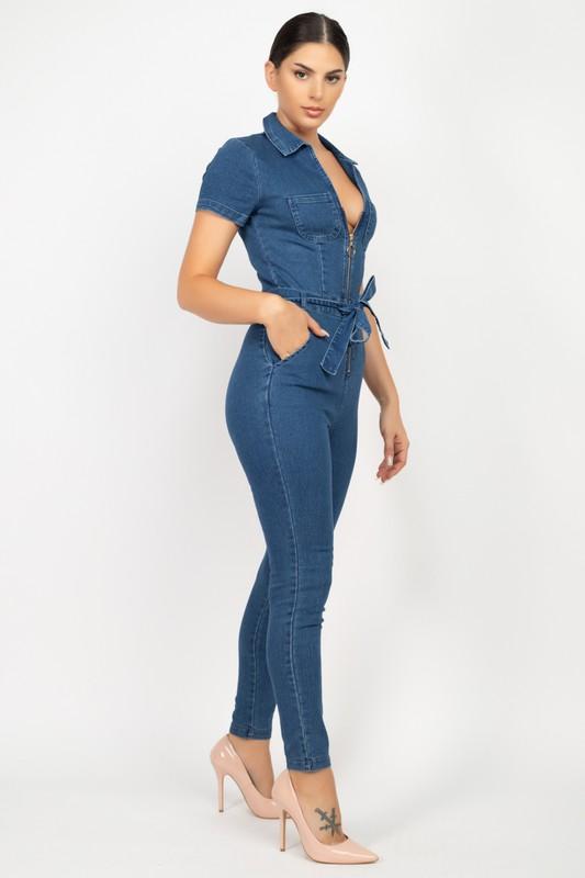 Denim Jumpsuit With Collar - TRESLUSH