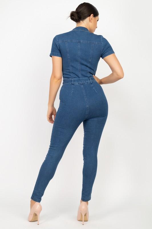 Denim Jumpsuit With Collar - TRESLUSH