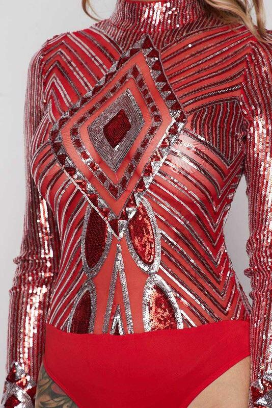 EBONY BODYSUIT - RED/SILVER - TRESLUSH