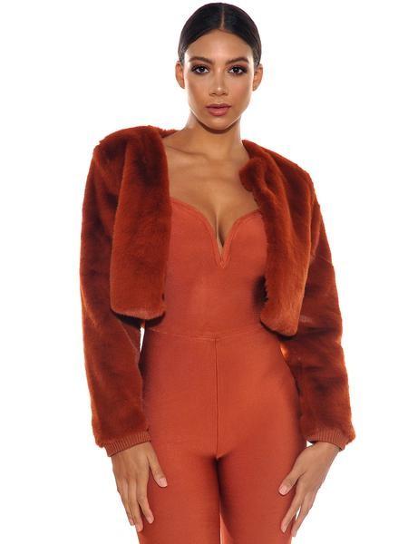 EUPHORIA FUR JACKET - BURNT ORANGE - TRESLUSH