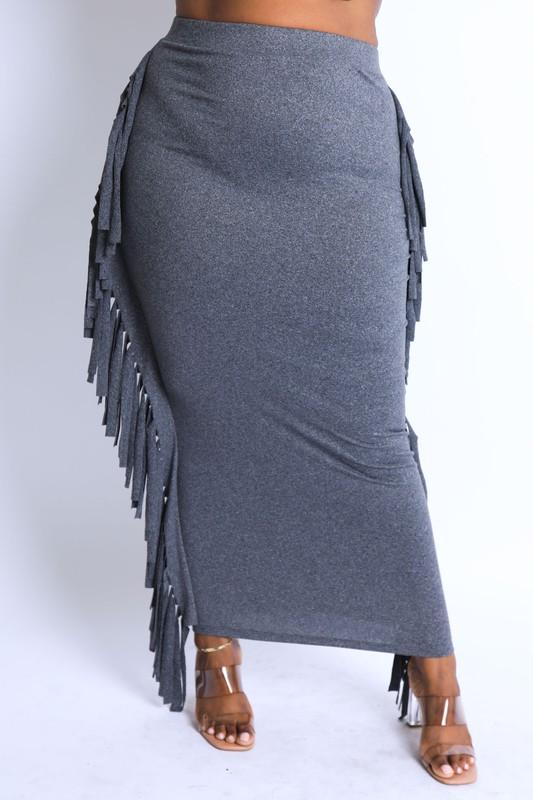 FIERY FRINGE SKIRT- Charcoal - TRESLUSH