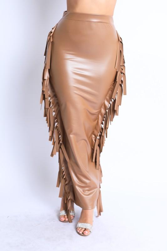 FIERY FRINGE SKIRT-MOCHA - TRESLUSH