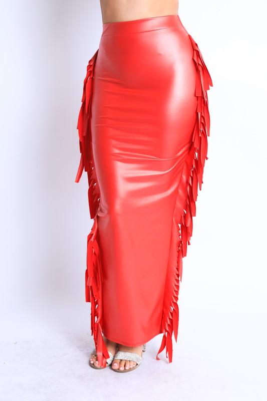 FIERY FRINGE SKIRT-RED - TRESLUSH