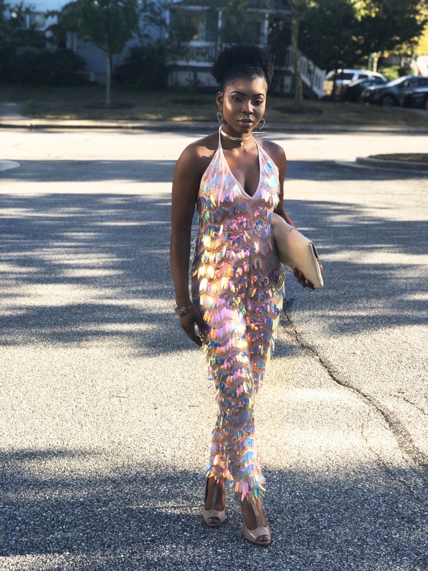 GLARE HOLOGRAPHIC SEQUIN JUMPSUIT - TRESLUSH