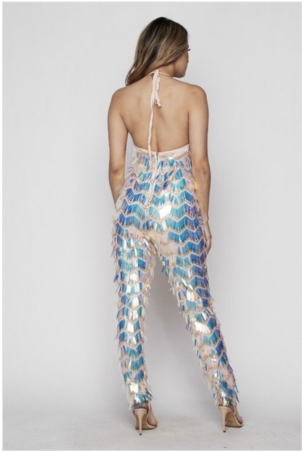 GLARE HOLOGRAPHIC SEQUIN JUMPSUIT - TRESLUSH