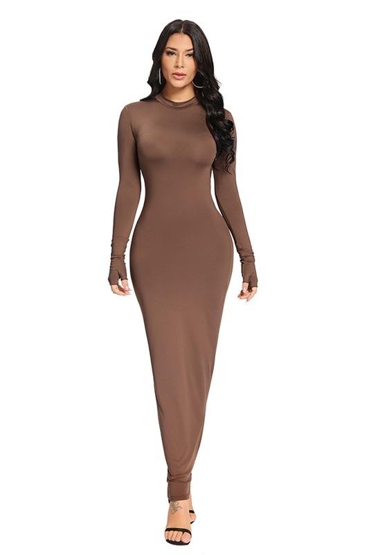 HOUR GLASS DRESS - BROWN - TRESLUSH