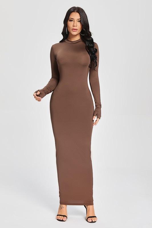 HOUR GLASS DRESS - BROWN - TRESLUSH