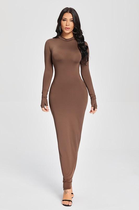 HOUR GLASS DRESS - BROWN - TRESLUSH