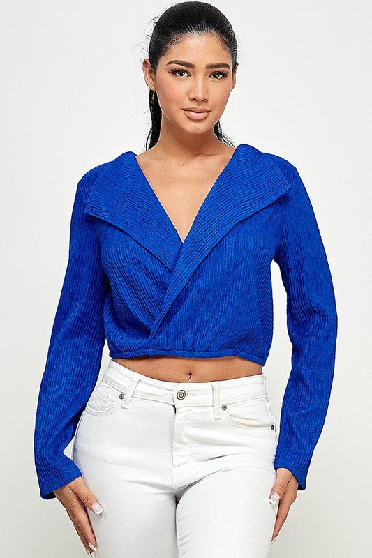 LONG SLEEVE SURPLICE TOP- BLUE - TRESLUSH