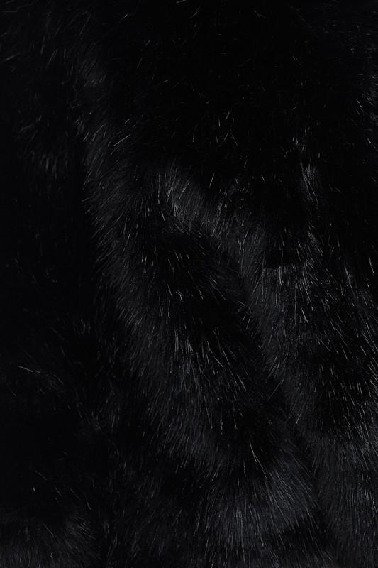 Open Front Faux Fur Jacket - Black - TRESLUSH
