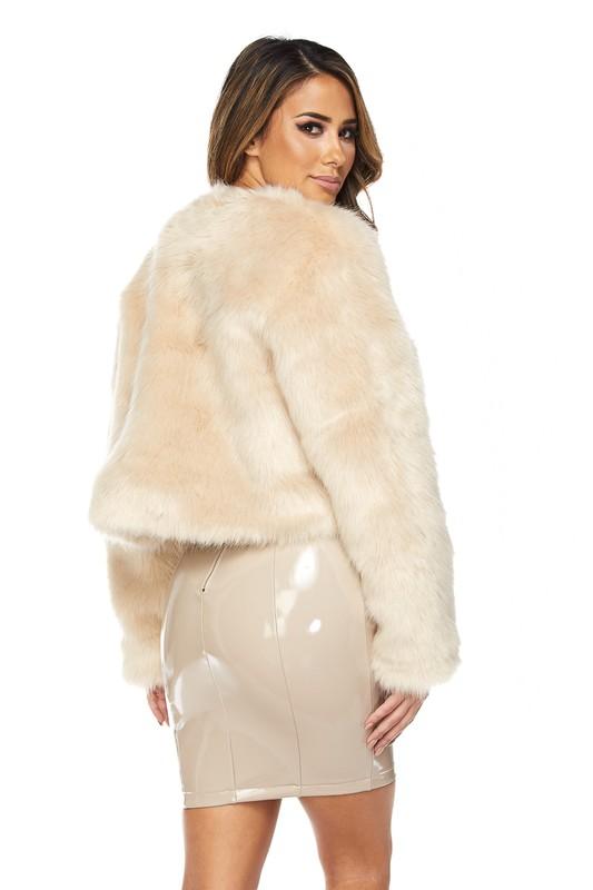 Open Front Faux Fur Jacket - Cream - TRESLUSH