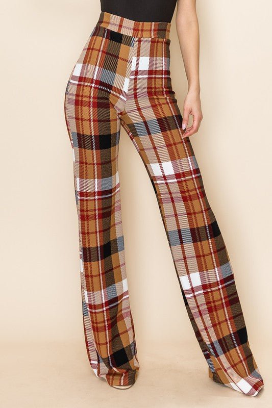 PLAID HIGH WAISTED PANT- Brown Combo - TRESLUSH