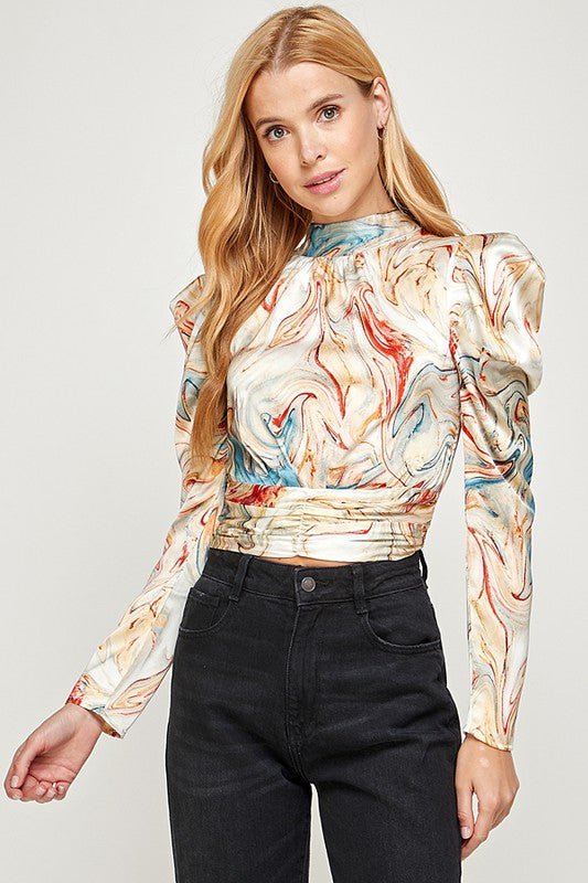 Printed Back Neck Tie Top - TRESLUSH