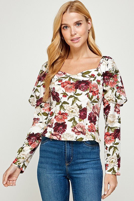 Printed Volume Sleeve Top- Black - TRESLUSH