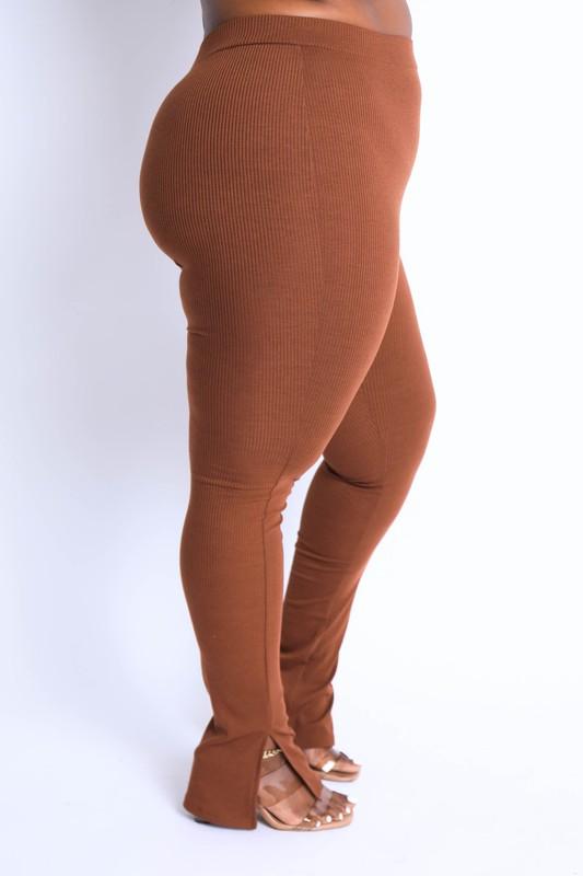 Ribbed Leggings - Brown - TRESLUSH