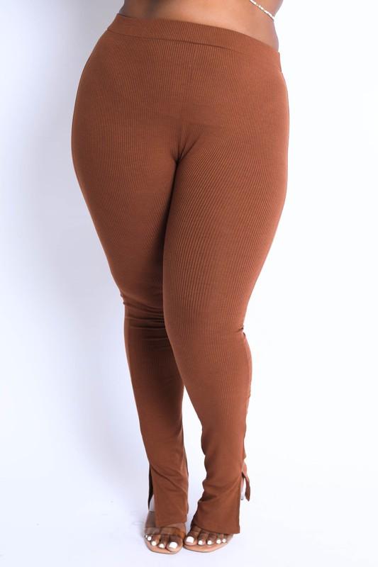 Ribbed Leggings - Brown - TRESLUSH