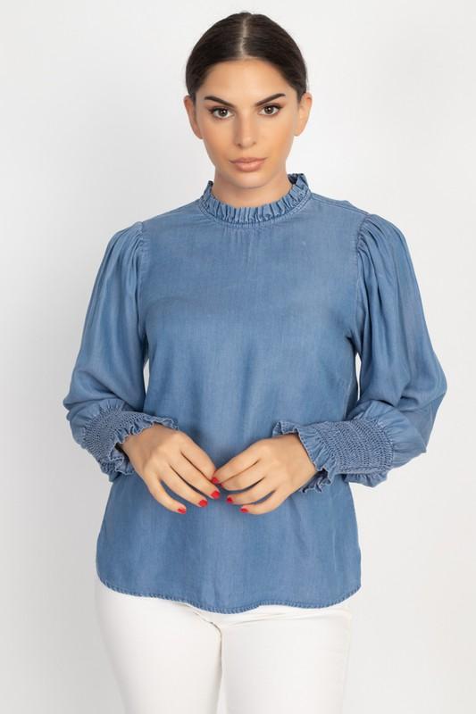 Ruffle Trim Denim Top - TRESLUSH