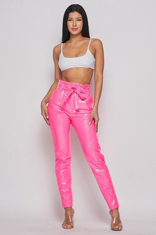 RYANNE PVC PANT - NEON PINK - TRESLUSH