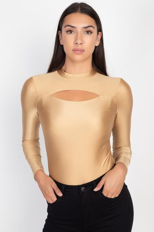 Shiny Metallic Cutout Bodysuit- BLUSH - TRESLUSH