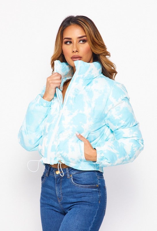 TIE DYE PADDED JACKET - WHITE/BABY BLUE - TRESLUSH