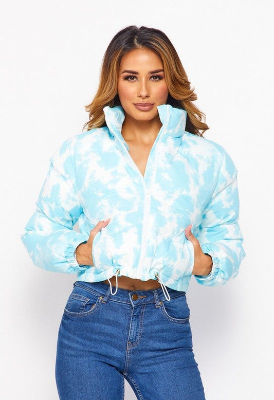 TIE DYE PADDED JACKET - WHITE/BABY BLUE - TRESLUSH