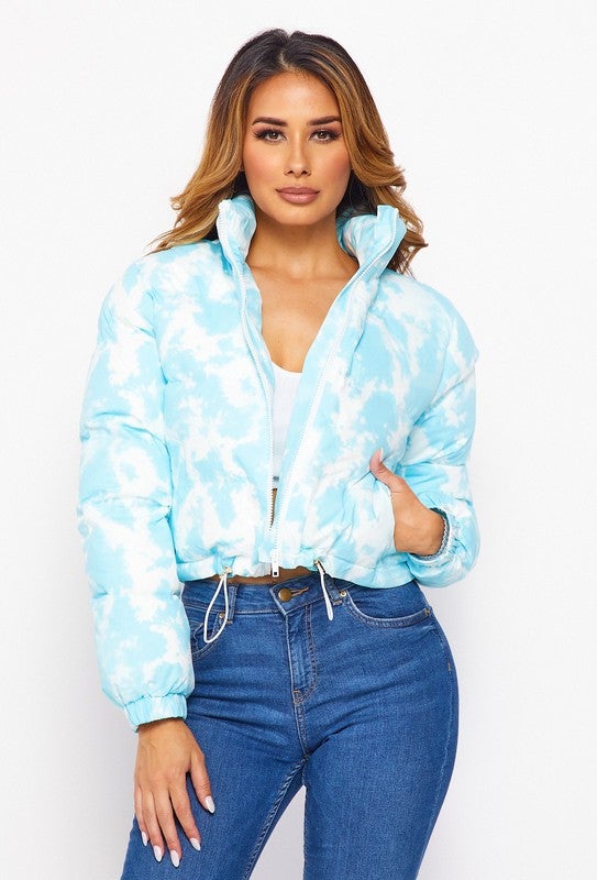 TIE DYE PADDED JACKET - WHITE/BABY BLUE - TRESLUSH