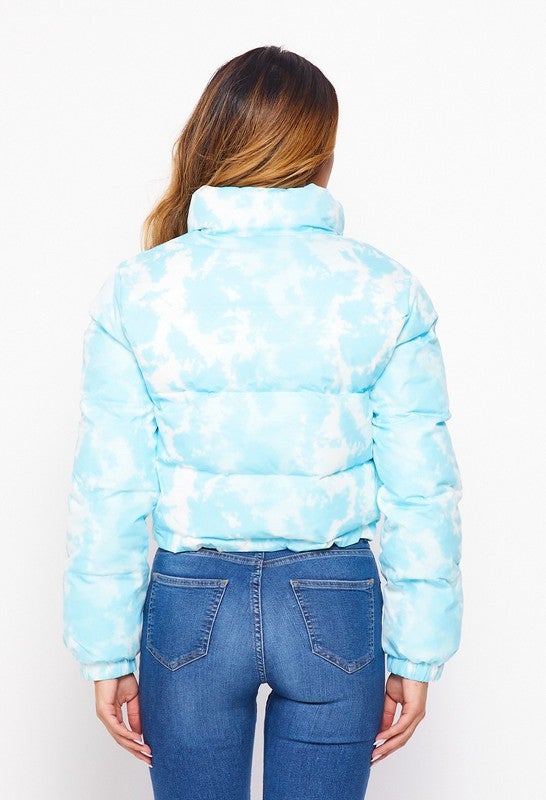 TIE DYE PADDED JACKET - WHITE/BABY BLUE - TRESLUSH