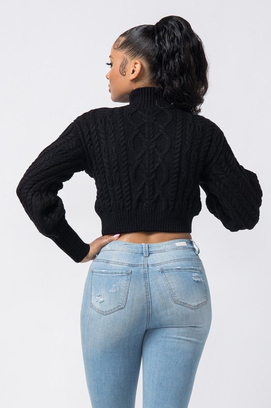 TURTLE NECK CROP CABLE SWEATER - TRESLUSH