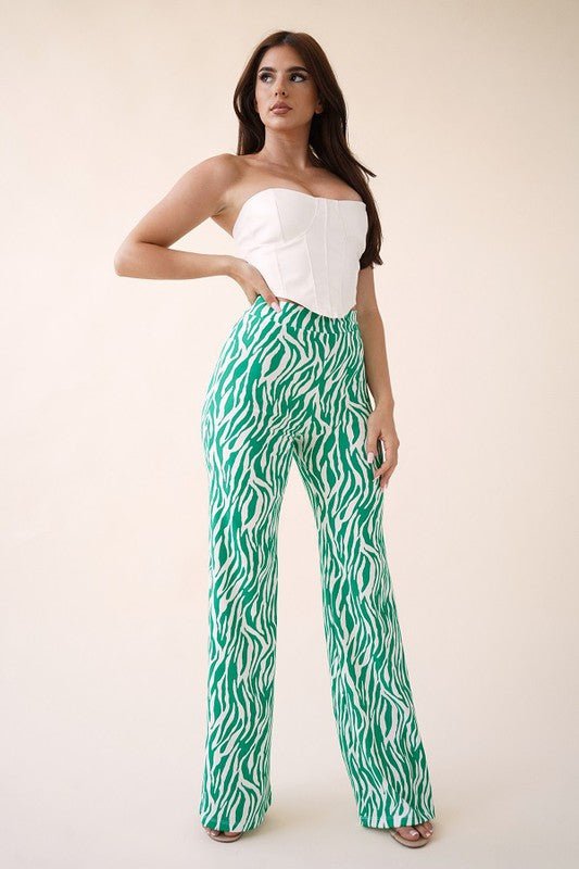 ZEBRA HIGH WAISTED PANT- Kelly White - TRESLUSH